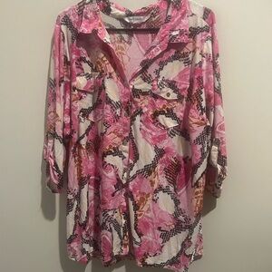 Pink Abstract Print Button-Up Blouse